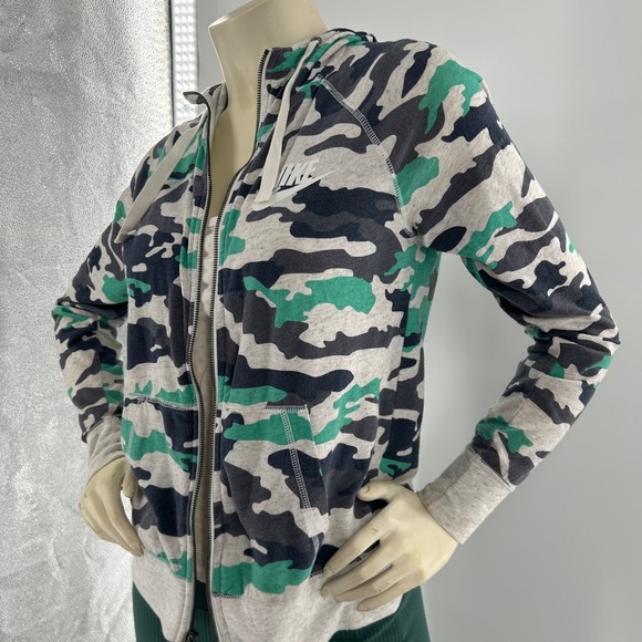 Nike Tops - Nike‎ Women's Camo Zip Up Hoodie Small Green Black Gray Casual Athleisure